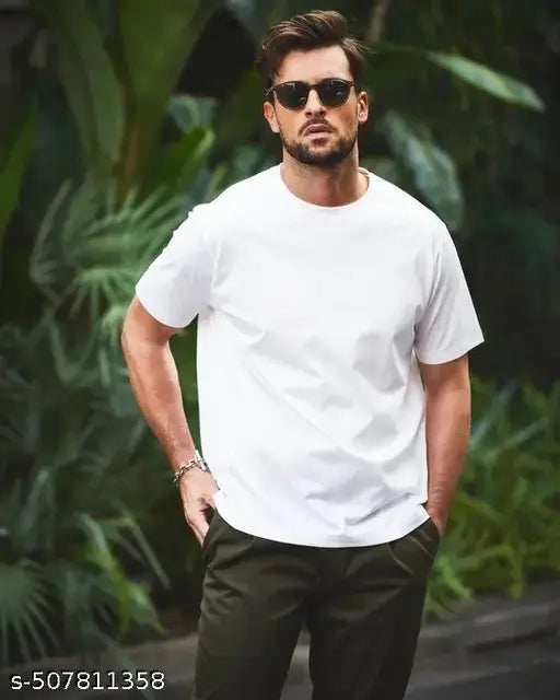 MEN WHITE PLAIN T-SHIRT