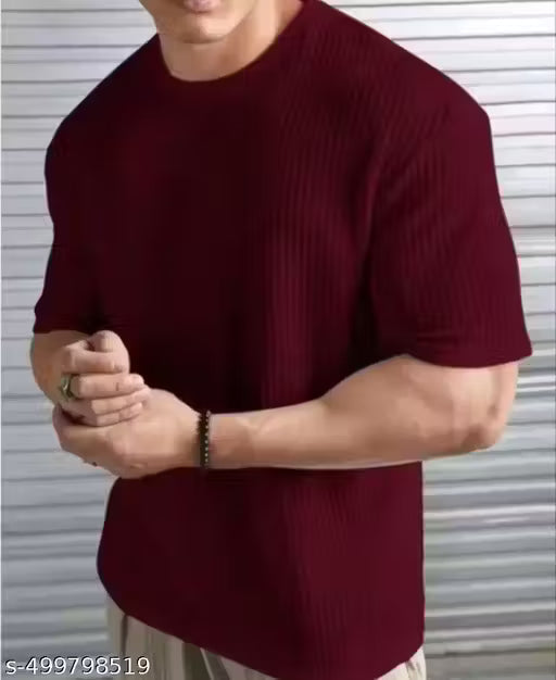 At last fashion Men Popcorn Fabric Round Neck Regular Tshirts