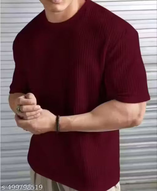 At last fashion Men Popcorn Fabric Round Neck Regular Tshirts