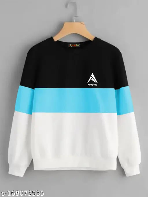 Men's T-shirt Light Blue, White & Black Full Sleeve Round Neck (Pack of 1)